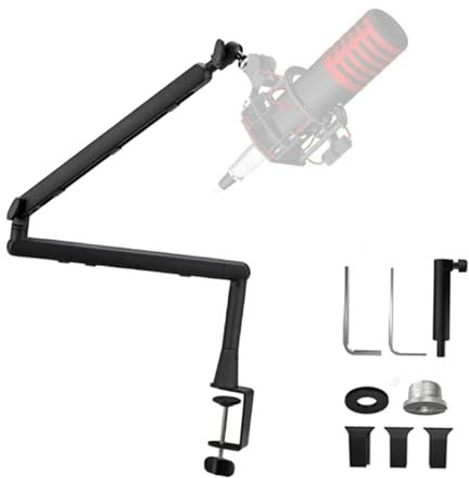 Microphone Arm,Brazo De Microfono,Adaptadores 3/8 y 5/8,Puede Girar 360 Grados,Barra Telescópica De 15 Cm,Para Transmisiones,Estudios,Podcasts,Juegos,Conferencias,Etc.