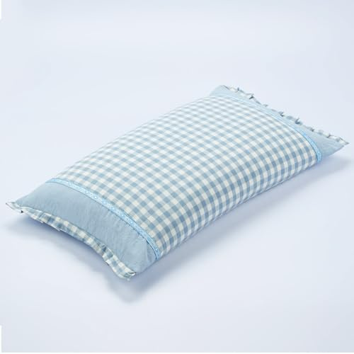 EDMILE Buckwheat Hull Pillow for Sleeping, Rectangle Buckwheat Neck Pillow, Cooling Support Customizable Height with Removable Cover, Firm Comfort for Spinal Alignment, 23 * 13 Inch (Blue)