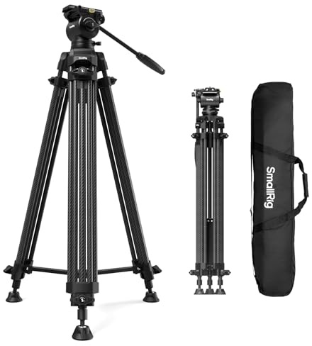 SMALLRIG Treppiede video in lega di alluminio per impieghi gravosi da 73''/186 cm, carico massimo 8 kg, testa fluida con inclinazione da +85° a -78°, peso del treppiede da viaggio compatto 3,1 kg-5441