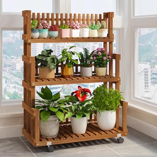 Soporte para plantas de 3 niveles con altura ajustable, estante de escalera de flores para uso en interiores y exteriores, estante para plantas de jardín de 80 cm con 4 ruedas, perfecto para macetas