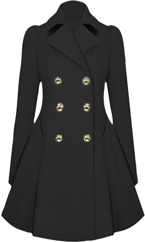Trench-Coat à Double Boutonnage Veste Coupe-Vent à Fermeture Boutonnée Manteaux Ceinturés Mi-Longue Poignets Réglables Épaulettes