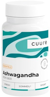 Ashwagandha - CUURE - KSM-66® - 7500mg par jour - 5% Withanolides - Gestion du Stress & Cortisol -Haute Biodisponibilité - 60 Gélules - Vegan, Sans Allergènes - Fabriqué en France