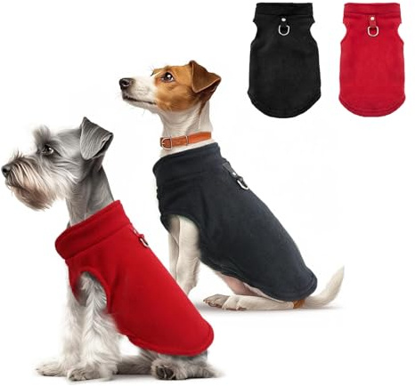 AWAVM 2 Pack Dog Jumpers, Dog Sweaters with Leash D-Ring,Warm and Soft Winter Jacket,Fleece Jumpers for small Cat and Dogs (Black and Red, S)