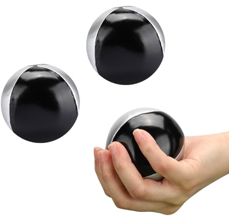 Set di Palline da Giocoliere Leggero e Durevole Portatile per Il Tempo Libero dei Bambini Gioca in Pelle PU Nera Argento 3 Pezzi Adatto a Tutti i Livelli di abilità