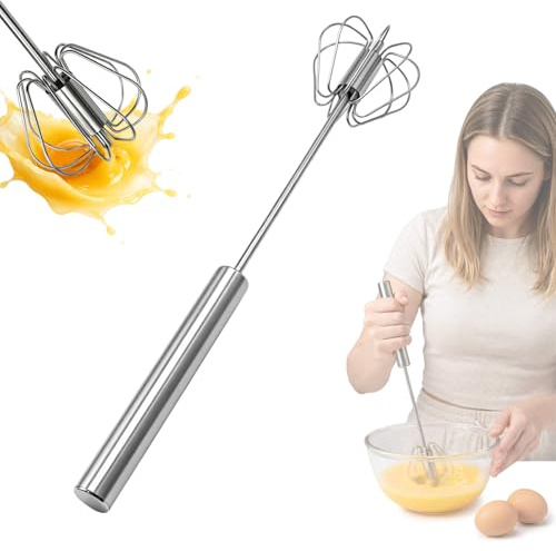 DKLUOLAN Batidor Manual semiautomático de Acero Inoxidable, Varillas Cocina Multifuncional para batir Huevos, espumar Leche y Mezclar Ingredientes en el hogar