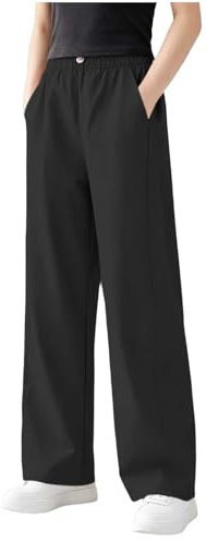 duxyoz Black Waterproof Trousers Kids Girls Water Resistant Hiking Pants Quick Dry Lightweight Wide Leg Trousers Baggy Outdoor Trekking Joggers Pants Solid Color Rain Pant with Pockets 14-15 Years