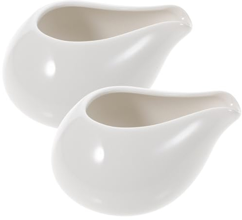 Hemoton Gravy Boat Set 8Oz 2-Pack White Ceramic Sauce Servers with Boat Shape Design for Easy Pouring Ideal for Serving Gravy Sauces Creams and Seasonings at Home and Restaurants