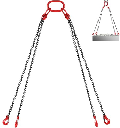 VEVOR Catene di Sollevamento a 4 Gambe G80, 8 mm x 3 m Imbracatura per Catena di Sollevamento in Acciaio (3 m con capacità di carico 5 T) per Macchinari, Fabbriche, Magazzini