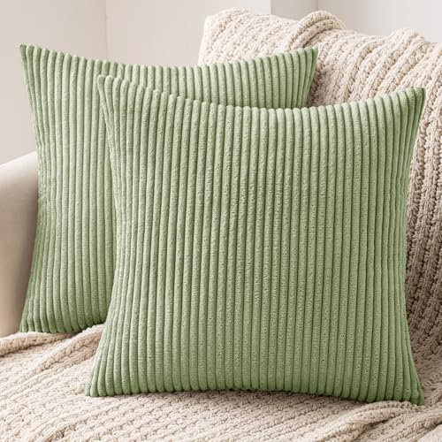 MIULEE 2er Set Kissenbezüge Kordsamt Kissenbezug Zierkissenbezug Dekokissen Sofakissen Kord Kissenhülle Dekorative Zierkissenbezüge Kissen für Sofa Sessel Zuhause Schlafzimmer 40x40 cm Bohnengrün