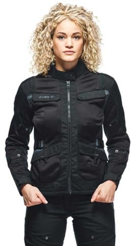 Dainese - Desert Lady Tex Jacket, Chaqueta de Moto de Verano, Tejido Técnico Ligero, Protectores de Hombros y Codos, Chaqueta de Moto para Mujer, Negro/Negro/Ébano, 44