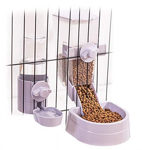 Kaninchen Futter und Wasser Schalen Set, Automatischer Bunny Feeder Futterschale Kleintier Mülleimer Feeder mit Deckel für Bunny Katze Frettchen Chinchilla Meerschweinchen