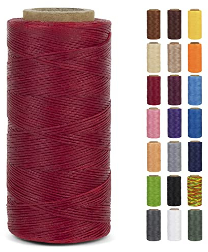 LEREATI Bobine de Fil Ciré 0.8mm x 260m Fil Couture 150D Polyester pour Cuir, Cordon Plat pour Fabrication de Bijoux, Toile, Crochet, Bricolage, Artisanat, Couture (Rouge)