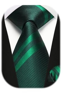 Enlision Krawatte Grün für Herren mit Einstecktuch Set für Hochzeit Schwarz Streifen Krawatten Set für Formelle Geschäfte Weihnachten,Grün