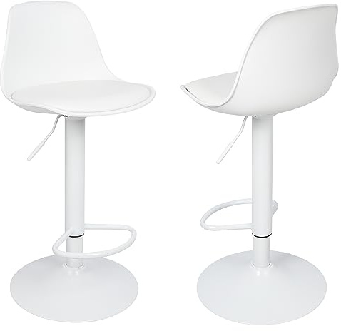 THINFAR Set di 2 Sgabelli da Bar, sgabelli Bar, sgabelli Cucina, Sedia Alta da Bar, Rotazione 360 ​​°, Altezza Regolabile,55-75cm (bianco puro -2)