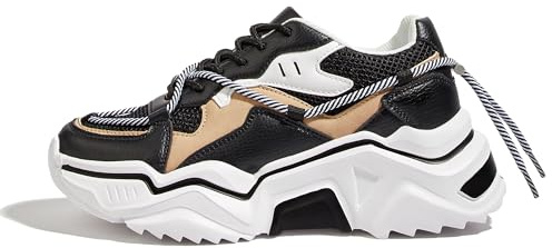 LUCKY STEP Zapatillas Plataforma Mujer – Retro Chunky Dad Shoes, Zapatos de Moda con Bloques de Colores para Uso Diario y Paseos (Blanco y Negro, 8US-38EU-5UK)