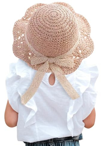 Winmany Chapeau Paille pour Fille Chapeau Soleil D'été pour Enfant avec Noeud Chapeau Protection Solaire Pliable pour 2-6 Ans (FR/ES, Alpha/Lettres, Taille Unique, Petites Filles, Rose)