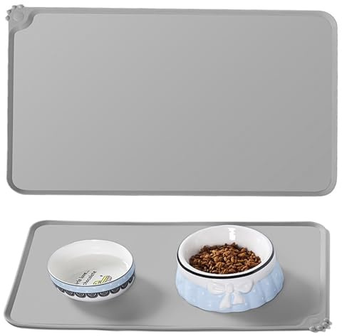 Cat & Dog Feeding Mat, Waterproof Pet Feeding Mat, Non-slip Sillicone Food Mat for Cats and Dogs(48X30CM)