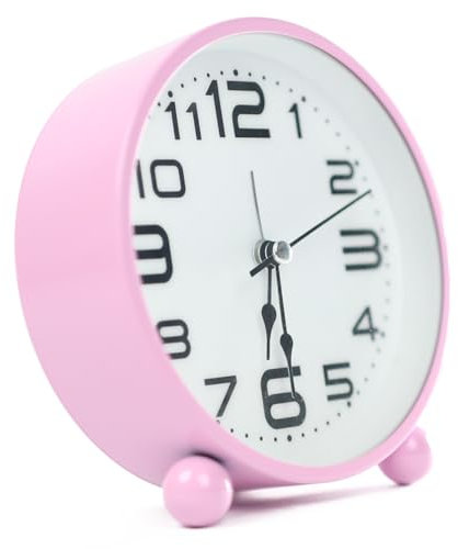 DIVCHI Alarm Clocks Bedside Silent Non-Ticking Table Clock With Large Display Battery Powered Table Clock For Heavy Sleepers (Pink)