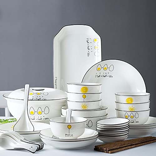 HONGZOO Juego de vajilla de cerámica de 36 Uds., vajilla, Platos, combinación de cerámica, Servicio de Cena, Servicio de Porcelana para 6