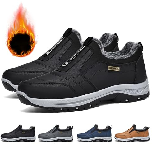 GYCF Scarpe Invernali Donna Uomo Scarpe Senza-Lacci,Scarpe Trekking Ortopediche Sneakers Casual Scarpe Trekking Uomo Scarpe Camminata Scarpe Sportive,Nero,44EU
