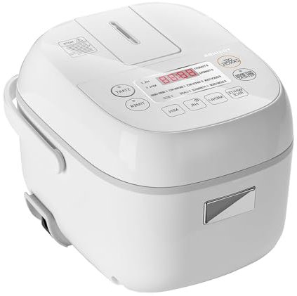 THEGA 3 Cups Uncooked Small Rice Cooker - Mini Rice Cooker, Steamer & Warmer, With Fuzzy Logic And One-Touch Cooking, 24 Hour Delay Timer And Auto Keep Warm Feature, White