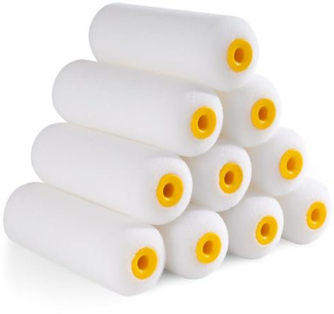 Mister Rui Juego de rodillos de pintura de espuma, cubierta de rodillo de pintura de 4 pulgadas, 10 paquetes, rodillo de pintura pequeño, rodillo de pintura de espuma de 4 pulgadas, mini cubierta de