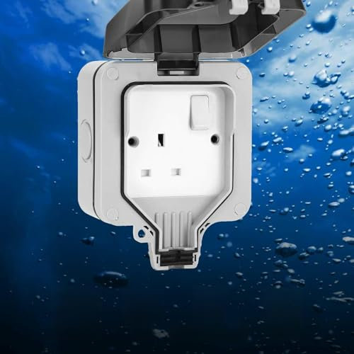 CROWNSHOP Waterproof Outdoor 13A 1-gang Switch Single Socket IP66 Outdoor Weatherproof No Switch Socket Wall Power Socket Weatherproof Plug Socket Box