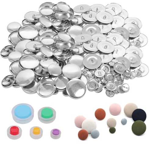 100PCS Self Cover Buttons, Button Covers Clip on with 5 Different Sized Buttons and Tools Fabric Covered Button Making Kit for DIY Cloth Home Decor Sewing