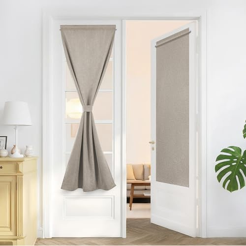 Deconovo Cortinas Opacas 100% Térmicas Aislantes Frío y Calor Efecto Lino – Juego de 2 Paneles con Bolsillo para Varilla, 55x130 cm, Marrón Claro, para Cocina, Baño, Dormitorio y Oficina