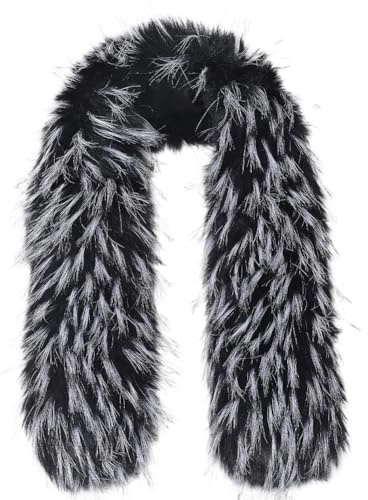 GORGECRAFT 12 * 81cm Col en Fausse Fourrure Amovible Noire écharpe en Fausse Fourrure Garniture de Capuche Châle Garniture de Capuche Chaud Cache Cou Châle Fourrure Moelleuse Artisanale Manteau Noël