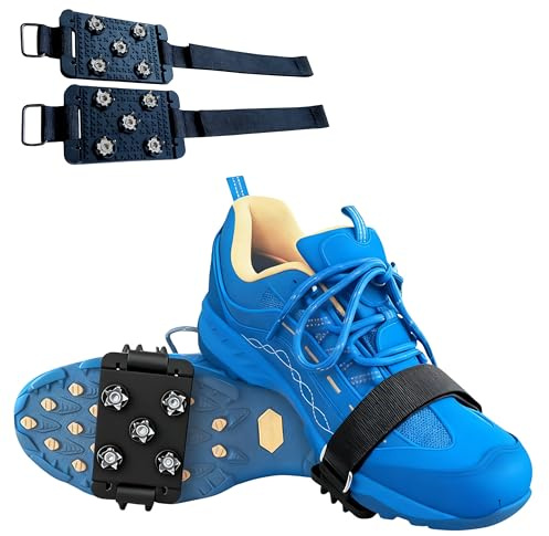 Crampons for Shoes, Non Slip Ice Grips with Adjustable Straps 5 Steel Studs Snow Cleats Ice Shoes Grippers for Women Men Walking Climbing Hiking Ice Fishing