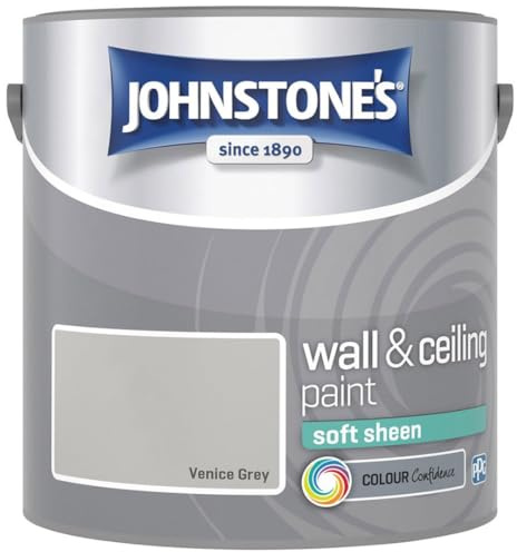 Venice Grey Johnstone’s Wall & Ceiling Soft Sheen Paint 2.5L – Subtle Sheen Finish, Durable & Washable, Quick Dry, Low Odour Interior Paint for Walls & Ceilings