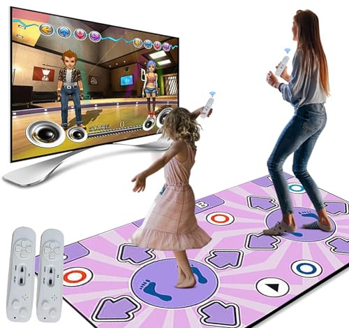 UEXEDO Alfombra de Baile 2 en 1 para TV y PC, Alfombra Baile electrónica con 2 mandos de Juego, Alfombra Musical,Alfombra Bailes niña, led con luz/100 Canciones/3 Modos de Juego, Fitness, Baile