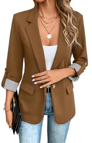 Blazer Femme Revers Manches 3/4 Veste Business Casual Ouverte