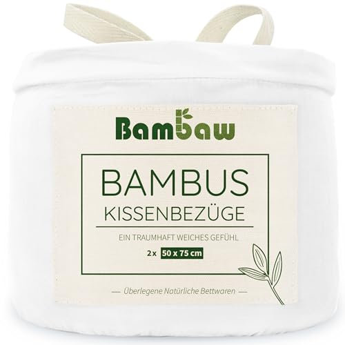 Bambaw Fundas Almohada 50x75 cm Bambu, Pack de 2, Sábanas de Verano Enfriadoras y Antiacaros, Sabanas Bambú Sostenible, Sabana Bambu Antiarrugas y Antiacne, Funda de Almohada 75x50 cm (Blanco)