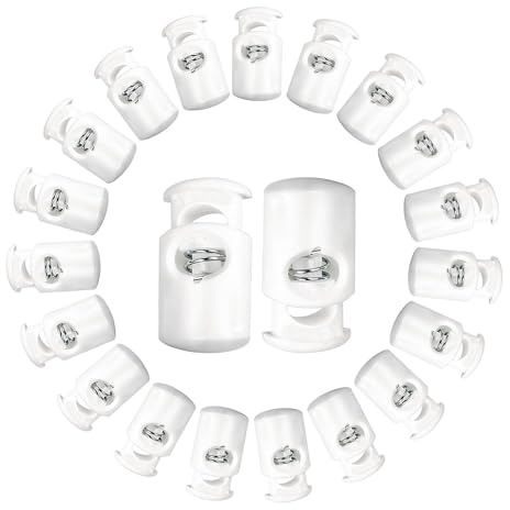 Trimming Shop Cordón Tapón Cierres Cuerda con Sencillo Agujero Botón Conmutador Y Ancho Empuje Botones para Bolsas,Paracord,Chaquetas,Equipaje - Blanco, 10pcs