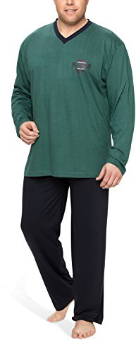 Moonline Schlafanzug Herren lang übergroß aus Baumwolle (XXL-6XL), Farbe:Petrol, Größe:4XL