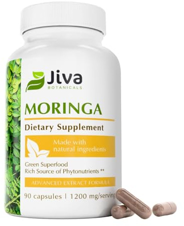 Jiva Botanicals Moringa Leaves Extract Capsules - Made from Moringa Leaf Powder and Oleifera Supplement for Immune and Normal Joint Support - 90 Capsules (Pack of 1)