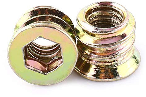 Hilitand 20Pcs Carbon Steel Hex Socket Threaded Insert Nuts, Furniture Fastener Zinc Plated M6*10m for Wood Furniture (Embedment Nut Fastener Connector)