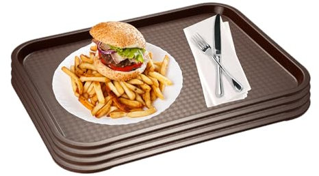 APS Fast Food-Tablett 4er Set, bruchsicheres und spülmaschinenfestes Serviertablett, Made in Germany, 53 x 32,5 cm, Höhe 2 cm (GN 1/1), braun