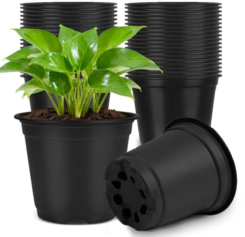 KINGLAKE 100Pcs Plastic Plant Pots 15cm Black Seed Seedling Pots Flower Nursery Pots for Vegetables,Flowers,Herbs,Cuttings, Succulent