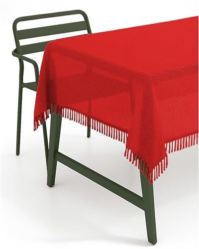 texpot Gartentischdecke 160 cm rund Rot mit Fransen wetterfest geschäumt rutschfest