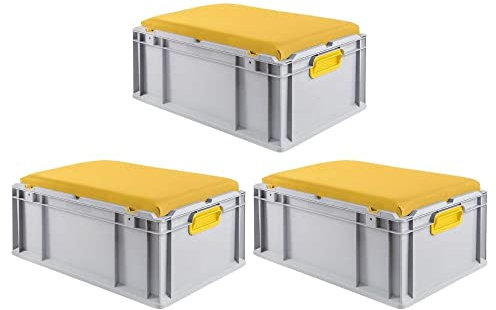 PROREGAL SuperSparSet 3x Eurobox NextGen Seat Box Gelb | HxBxT 26,5x40x60cm | 44 Liter | Griffe geschlossen | Eurobehälter, Sitzbox, Transportbox, Transportbehälter, Stapelbehälter