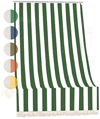 Tenda da Sole da Veranda e da Giardino in Tessuto Resistente, Ombreggiante, Idrorepellente, Protezione dai Raggi UV - Tenda a Caduta Fantasia Rigata (140x250 cm, Verde)