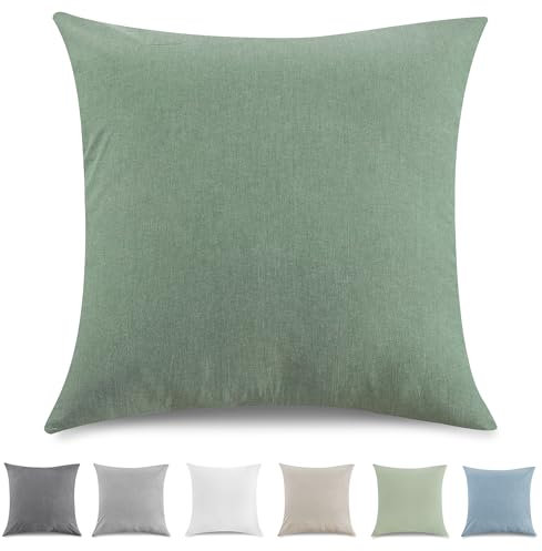 TOCOMOA Kissenbezug 45x45 cm 2er Set - 100% Gewaschene Baumwolle Kissenbezüge Oeko-TEX Zertifiziert, Leinenoptik und Atmungsaktiv Kissenhülle, Grün Kopfkissenbezug mit Reißverschluss