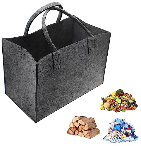 Borsa In Feltro Grande Shopper Grigio Pieghevole, Riutilizzabile per Legna, Giornali, Spesa e Conservare Giocattoli