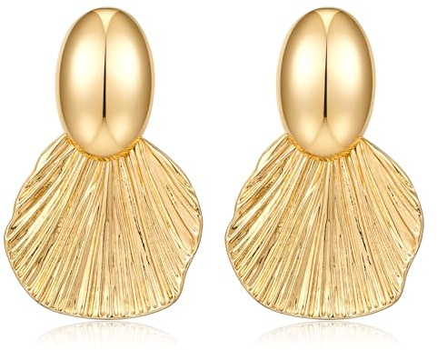 FILMOON Gold Earrings for Women Chunky Dangle Shell Fan-Shaped Statement Drop Earrings Gold Plated Fashion Jewelry