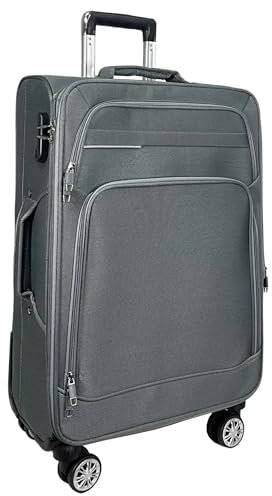 MY TRAVEL BAG Stoff Reisekoffer Trolley Erweiterbar mit Zwillingsrollen (M/L/XL/XXL oder 4er Set) Weichgepäck (Grau, Handgepäck (55cm))