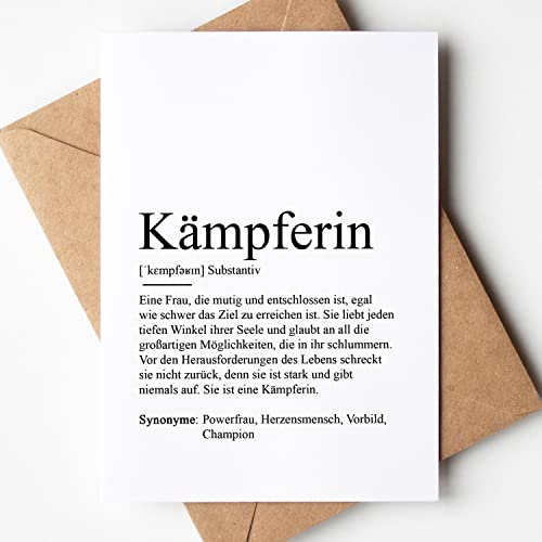 KAMEWI® Grußkarte Motivation Definition | Klappkarte mit Briefumschlag aus Kraftpapier (Kämpferin)