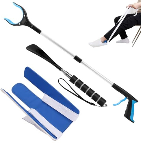 Sock Aid Shoehorn Set with Extendable Grabber Stick,Dressing Aids for The Elderly,Pregnant Women and Disabled People,Enhanced Mobility,All in One Postoperative Dressing Assistance Set